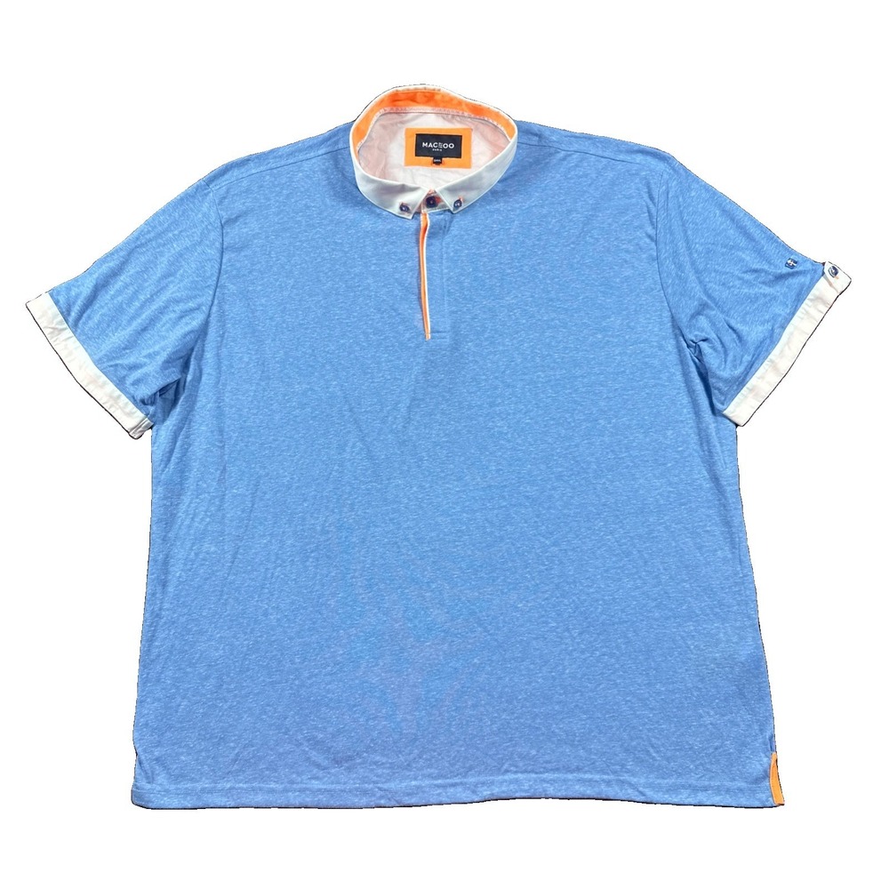 Maceoo Polo Shirt Mens Medium Blue Cotton Short Sleeve Designer Button Down